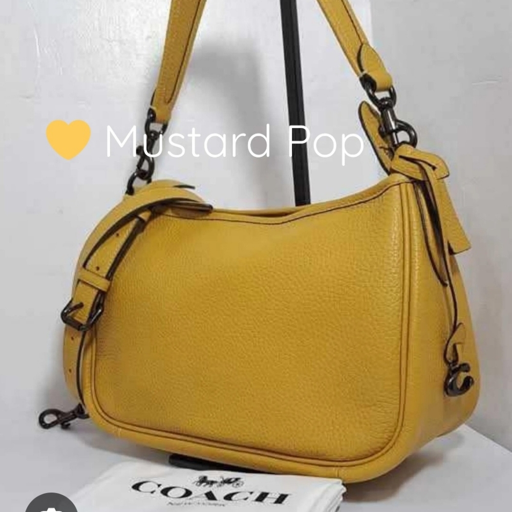 Coach Cary Leather Shoulder Bag Yellow - Picture 8 of 9